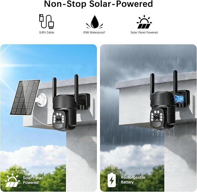 Solar Security Cameras Wireless Outdoor, Solar-Powered, No Subscription,Home Security Cameras with 4MP Color Night Vision, Auto Tracking, Pan & Tilt, Spotlight & Siren, 2.4 & 5G WiFi