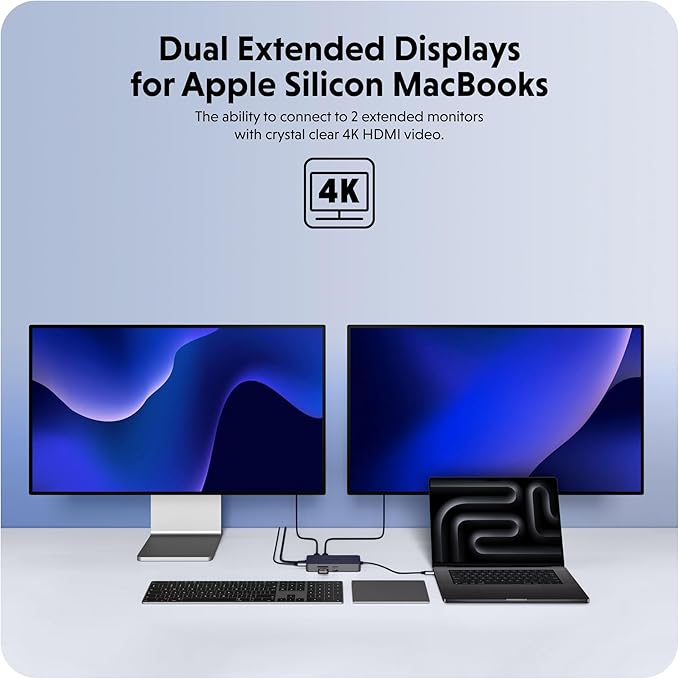 HyperDrive Dual USB C to HDMI 4K 60Hz, 10-in-1 Hub for 2-Monitor Extension, 100W Power Delivery Fast Charging, High-Speed Data Transfer, Compatible w/ M1, M2, M3, M4 MacBook, Windows, Chromebook