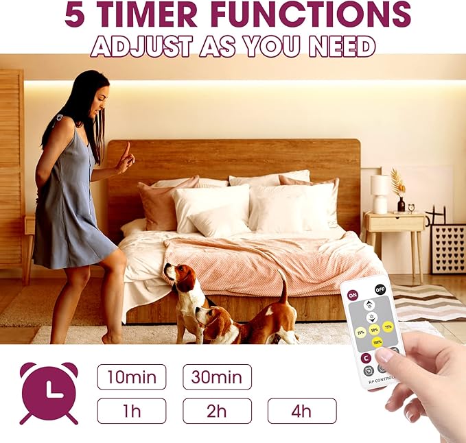 EMITEVER LED Strip Light Warm White 3000K 16.4ft,24V DC COB Dimmable Tape Lights with RF Controller,Premium High Density Power Adapter,1600LEDs Suitable for Bedroom,Kitchen Cabinets,Indoor Use