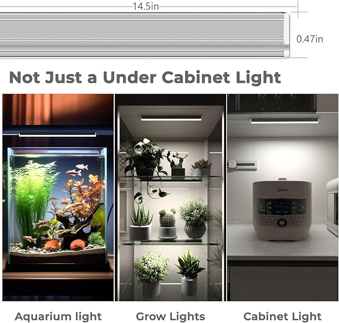ASOKO LED Under Cabinet Lighting,3 Color Changing(2700K, 4000K,6000K), 14.5in USB Plug-in Under Desk Light, Dimmable LED Grow Light for Home Kitchen,Cabinet,Pantry