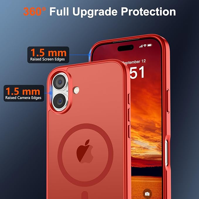 SUPFINE Magnetic for iPhone 17 Case (Compatible with MagSafe)(Military Grade Drop Protection) Translucent Matte Shockproof with Anti-Fingerprint Phone Cover 2025,Red