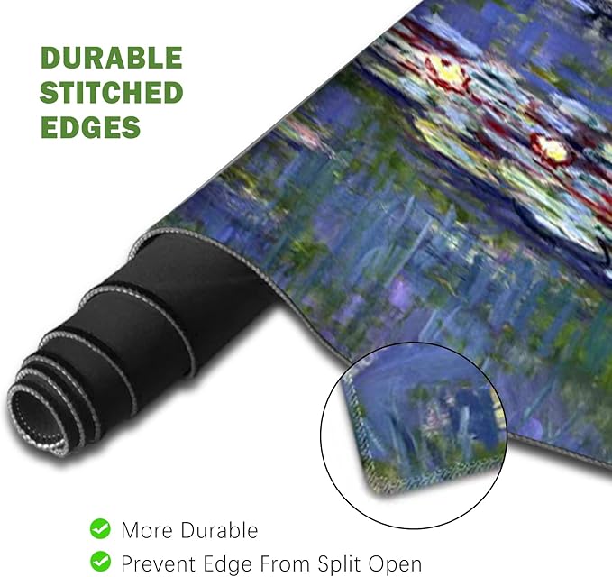 ToLuLu Extended Gaming Mouse Pad, Memory Foam Ergonomic Keyboard Mouse Wrist Rest Support Set, Large Desk Mat with Stitched Edges, Non-Slip Base Mousepad for Home Office Game, Monet Water Lilies