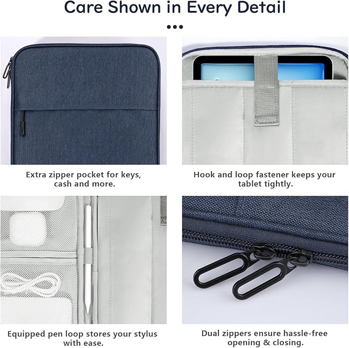 Dadanism 9-11 Inch Tablet Sleeve Padded Carrying Case for iPad (A16) 11th Gen 11", iPad 10th Gen 10.9", iPad Air M4/Pro M5 11", iPad Air 5/4, iPad 9/8/7th Gen, Galaxy Tab A11+ Plus 11", Dusty Blue