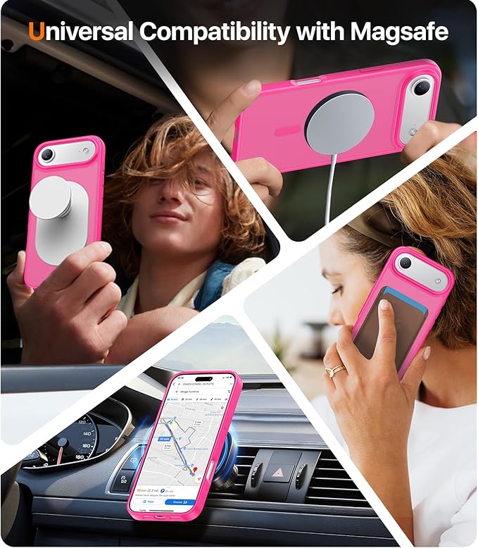 Magnetic for iPhone Air Case 2025,[Anti-Slip][Compatible with MagSafe][Military Grade Drop Protection] Shockproof Protective Translucent Matte Phone Case for iPhone 17 Air Case,Hot Pink