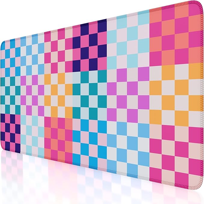 iCasso Desk Matt for Desktop, Cute Desk Pad Mat, XXL Large Mouse Pad, Anti-Slip Big Mousepad with Stitched Edges, Keyboard Pad Mouse Mat for Computer(Colour Checkered)