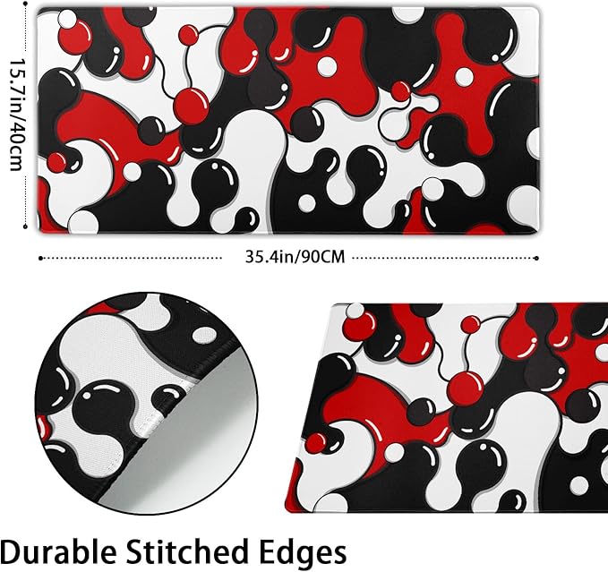Red Black White Mouse Pad Anime Cool Geometric Japanese Extended Desk Mat 90X40 CM Non-Slip Rubber Base Stitched Edge Large XXL Mousepad for Gaming Laptop Computer Desktop 35.4×15.7 Inch