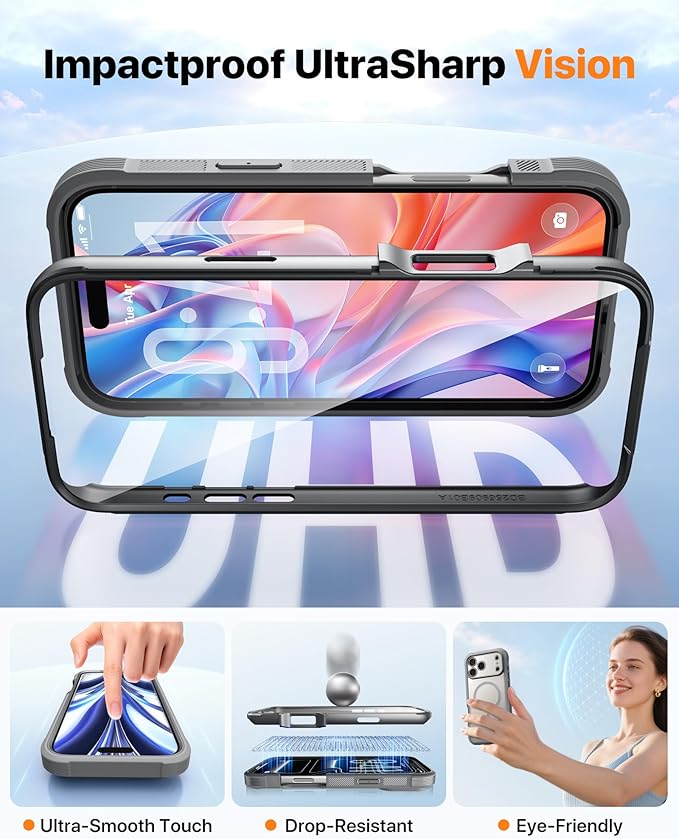 Diaclara Magnetic Designed for iPhone 17 Pro Max Case Full Body Bumper,[Compatible with MagSafe] Military Drop Proof Cover with Built-in Touch Sensitive Anti-Scratch Screen Protector, Grey Titanium