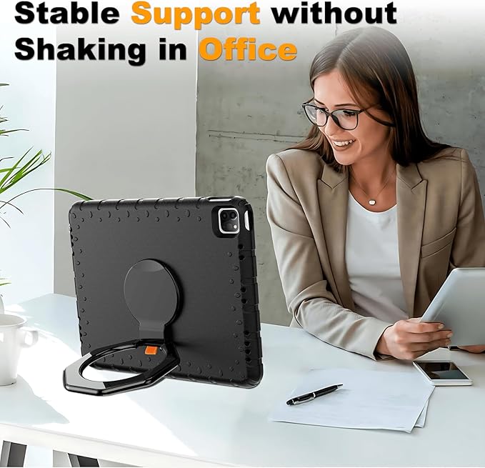 for iPad Pro 12.9 Case 6th/5th/4th/3rd Generation with 360° Rotating Stand & Pencil Holder, Heavy Duty Cute Cover for iPad Pro 12.9 inch 2022/2021/2020/2018, Black