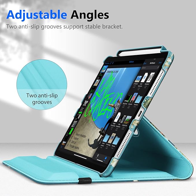Fintie Rotating Case for iPad Pro 11-inch (4th / 3rd Generation) 2022/2021-360 Degree Swiveling Stand Cover w/Pencil Holder, Auto Sleep/Wake, Also Fit iPad Pro 11" 2nd/1st Gen, Blossom