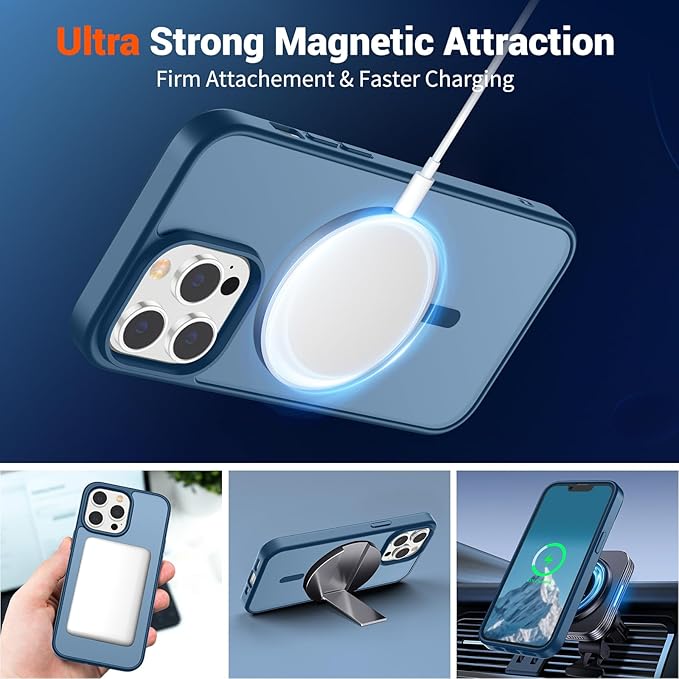 SUPFINE Magnetic for iPhone 12 Pro Max Case (Compatible with MagSafe) (Military Grade Drop Protection) Translucent Matte Shockproof Phone Cover,Deep Blue