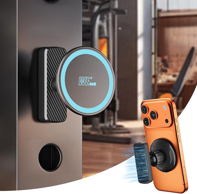 Dual Magnetic Phone Holder for Gym, Workout, Kitchen or Any Metal Surface, Magnet Base Mount & Power Magnet Phone Mount for MagSafe iPhone 17 16 15 14 13 12 Series