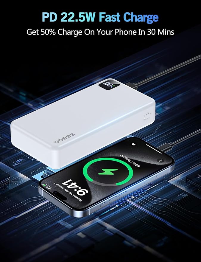 Portable Charger Power Bank, 56800mAh Battery Pack, 22.5W Fast Charging Portable Phone Charger for Camping Travel Essential Compatible with iPhone 17/16/15/14/13 Series, Samsung, Google,iPad-White