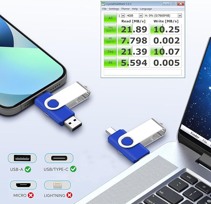 EASTBULL 10 Packs of 4GB FAT32 USB2.0 & Type-C Flash Drives, 2-in-1 Dual Flash Drive Bulk USB-A + USB-C Thumb Drives Pack OTG Memory Sticks Compatible with Smartphones, Computers, Tablets, Mac (Blue)
