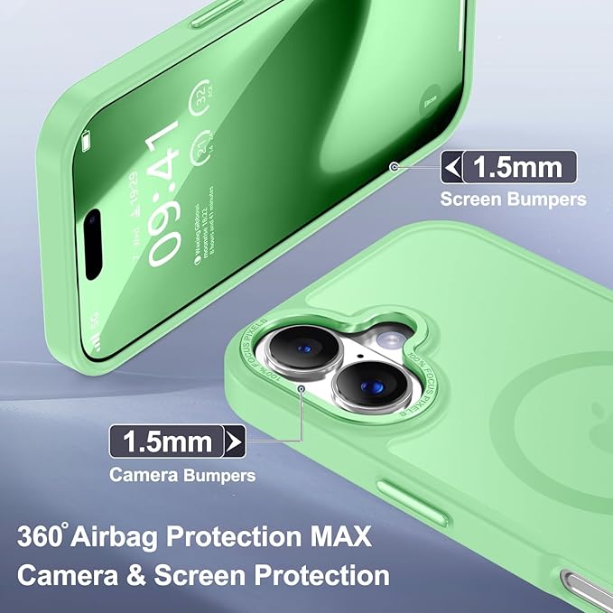 Newfuture Magnetic for iPhone 17 Case [Compatible with Magsafe] [Military Grade Drop Protection] Translucent Matte Anti-Scratch Shockproof Protective Phone Cover 6.3 Inch, Matcha Green
