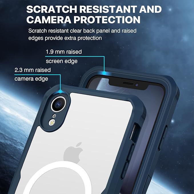 CENHUFO Privacy Magnetic for iPhone XR Case, Full Body Phone Case Built-in 9H Tempered Glass Privacy Screen Protector [Compatible with Magsafe] Shockproof Protective Bumper Clear Cover - Blue