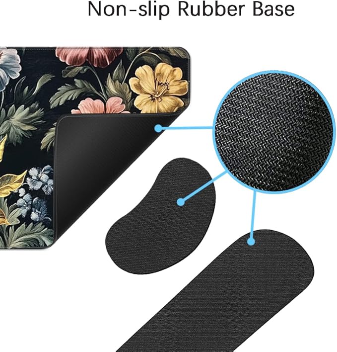 MIBITRI Keyboard Mouse Pad Set, Extended Gaming Mouse Pad+Ergonomics Keyboard Wrist Rest Support, Memory Foam, Easy Typing Pain Relief, 4Pcs XXL Ultra Thick Desk Mat, Elegant Flowers