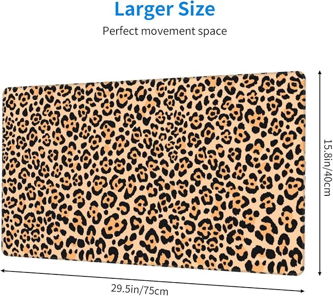 Cheetah Leopard Animal Print Large Extended Mouse Pads XL Mousepad with Stitched Edges Non-Slip Rubber Base Computer Keyboard Pad Desk Mat for Home Office Desk Decor, 29.5" X 15.8"