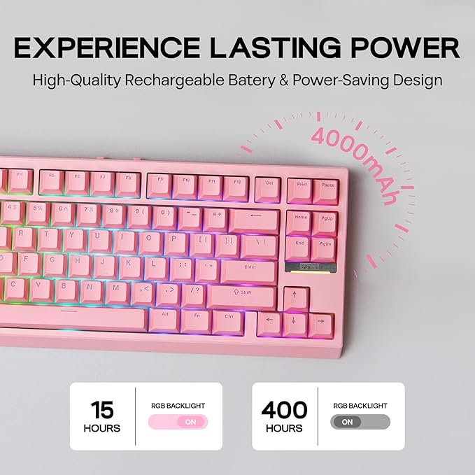 EPOMAKER G84 80% RGB Gaming Mechanical Keyboard, 2.4GHz/ Type-C/BT Wireless Keyboard, QMK/VIA Programmable, Hot-Swappable, NKRO, with Shine Through PBT Keycaps for Gamers (Pink, Creamy Jade Switch)