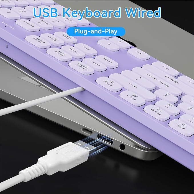 USB Wired Keyboard for window,Comfortable Quiet Chocolate Keys, Durable Ultra-Slim Wired Computer Keyboard(QWERTY) for PC, Windows 11/10/8/7/XP/Vista KB1430 (KB435 Purple, Wired Keyboard For Windows)