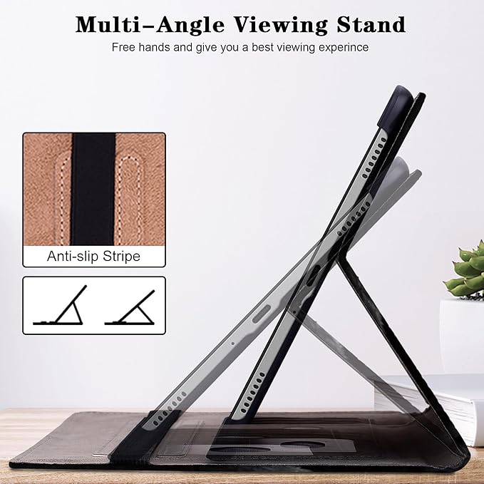 Case for iPad Air 13 inch M4 2026/M3 2025/M2 2024 with Pencil Holder & Card Slots & Auto Sleep, Embossed PU Leather Stand Magnetic Shockproof Cover Case for iPad Air 13 - Black Tiger