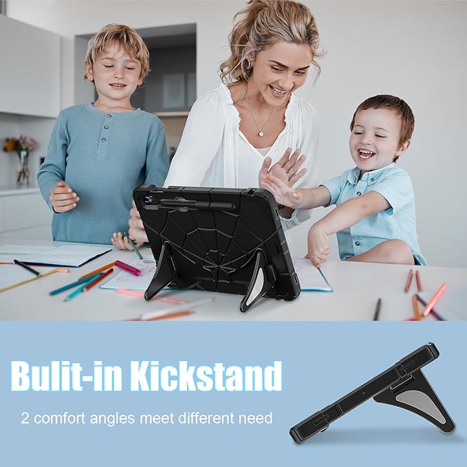 AKABEILA Compatible with Samsung Galaxy Tab S10 FE 2025/Tab S10 Lite 2025 Tablet Case，Lightweight Shockproof Rugged Protective Cover with Kickstand for Kids Children Boys Babies Black