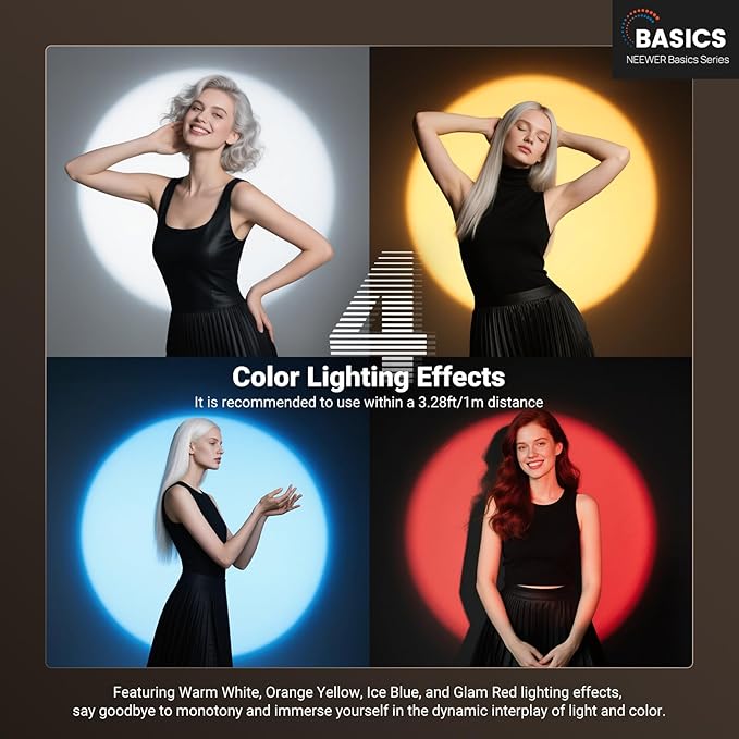 NEEWER Basics RGB Photography Flashlight,4 Colors/20 GOBO Filters/CRI95+/7500mAh,10W 6300K Portable LED Video Spotlight Patterned Ambient Aluminum Sunset Light for Recording Studio Lighting, USB, FL10