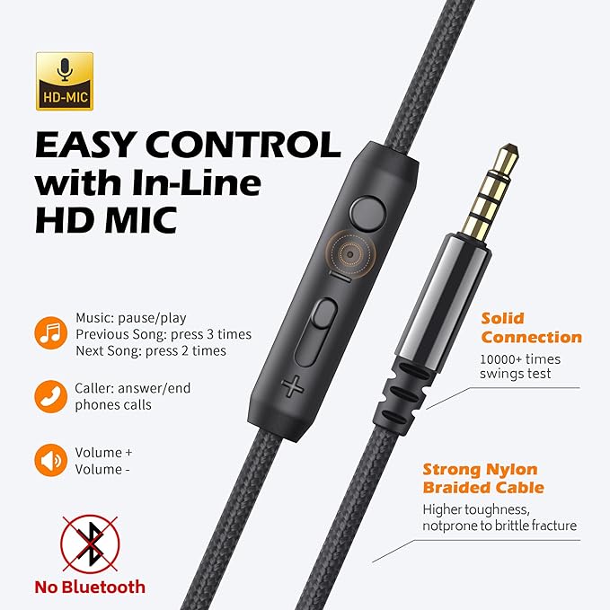AILIHEN Kids Headphones, Headphones Wired with Microphone and Volume Control Folding Stereo Corded On-Ear 3.5mm Headset for Boys Girl Cellphones Tablets Chromebook Laptop Computer (Black/Orange)