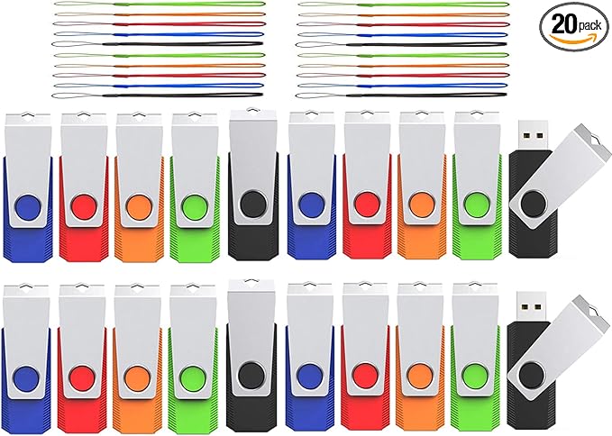 8GB Flash Drive 20 Pack, Wooolken USB 2.0 Memory Stick Thumb Drive Jump Drive USB Stick for Data Storage and Backup (Mixed Colors)