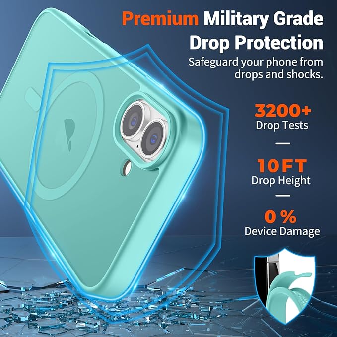 SUPFINE Magnetic for iPhone 17 Case (Compatible with MagSafe)(Military Grade Drop Protection) Translucent Matte Shockproof with Anti-Fingerprint Phone Cover,Blue Green