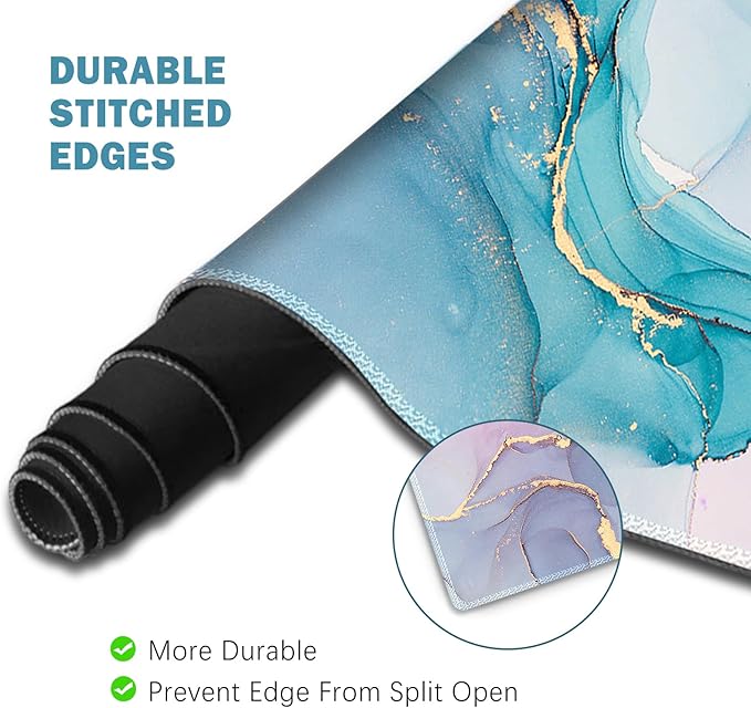 ToLuLu Extended Gaming Mouse Pad, Memory Foam Ergonomic Keyboard Mouse Wrist Rest Support Set, Large Desk Mat with Stitched Edges, Non-Slip Base Mousepad for Home Office Game, Blue Marble