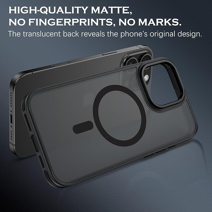 YINLAI Case for iPhone 16 Pro Max, Magnetic Case [Compatible with Magsafe] Supports Wireless Charging Slim Translucent Matte Women Men Shockproof Protective Back Phone Cover 6.9 Inch, Black/Black