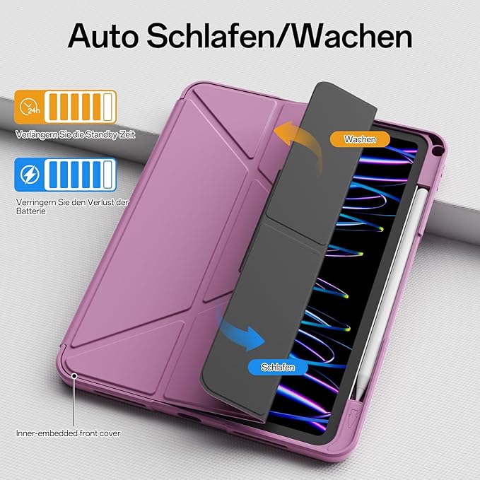 Case for iPad Pro 11 inch (4th/3rd/2nd Generation) 2022/2021/2020 with Clear Back, Multi-Angle Stand, Soft Silicone & Shockproof Tablet Protective Case (Purple)