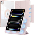 for iPad Pro 13 inch Case M5/M4 (2025/2024), Multi-Angle Y Fold Stand Magnetic Premium PU Leather Full Protective Case with Hidden Pencil Holder (Pastel Pink)