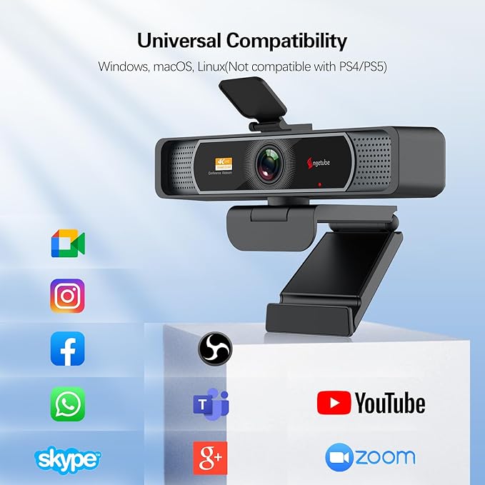 Angetube Wide Angle 4K Webcam for PC - 120° FOV, PDAF Autofocus, 2 Noise-Cancelling Mics, 1080P@60FPS, Auto Light Correction, USB-A/C, Privacy Cover, Video Conference Camera for Mac Laptop and Desktop