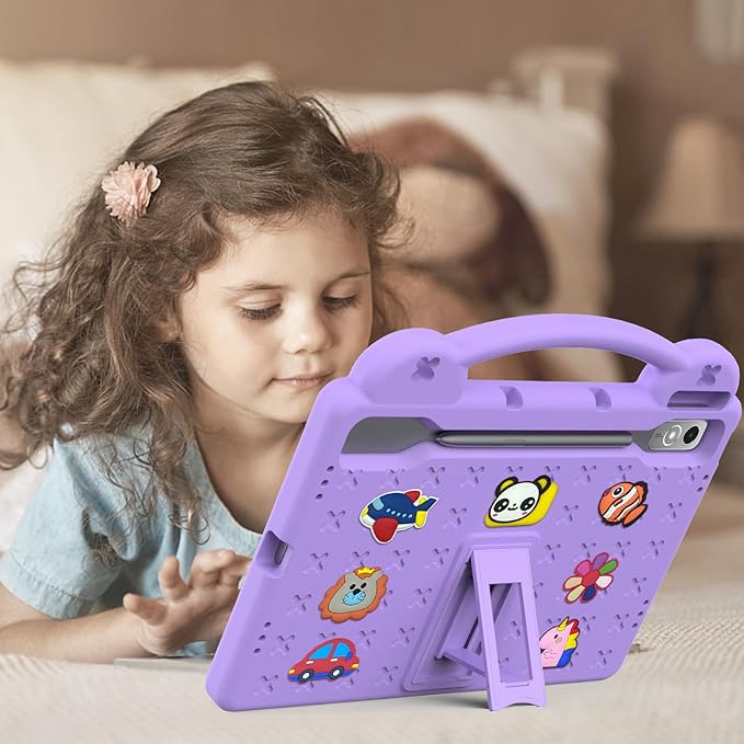 AKABEILA Compatible with Lenovo Tab P12 12.7 inch(2023) Tablet Case, Lightweight Shockproof Protective Case with Stand Handle & Shoulder Strap for Girl Kid Gift- Light Purple