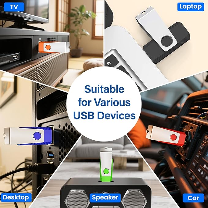 8GB Flash Drive 10 Pack, Wooolken USB 2.0 Memory Stick Thumb Drive with Lanyards Swivel USB Stick for Data Storage and Backup (Mixed Colors)