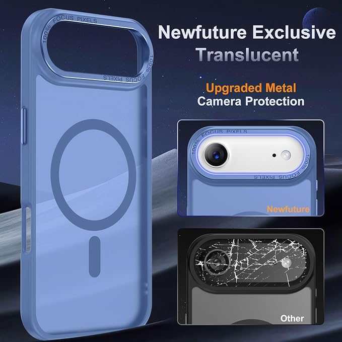 Newfuture Magnetic for iPhone Air Case [Compatible with Magsafe] [Military Grade Drop Protection] Translucent Matte Anti-Scratch Shockproof Protective Phone Cover 6.5 Inch, Light Blue