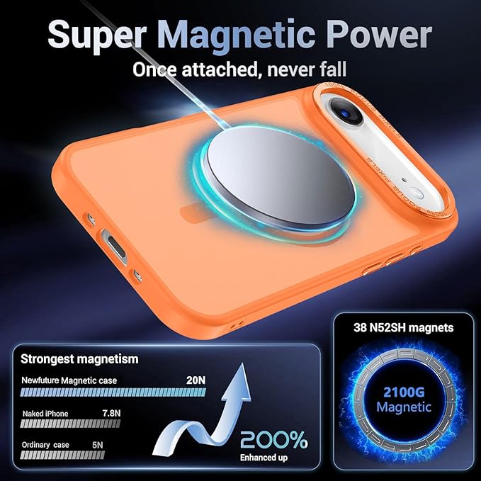Newfuture Magnetic for iPhone Air Case [Compatible with Magsafe] [Military Grade Drop Protection] Translucent Matte Anti-Scratch Shockproof Protective Phone Cover 6.5 Inch, Orange