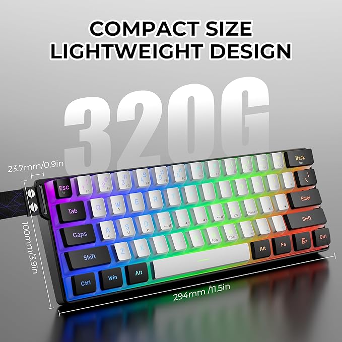 OHY 60% Gaming Keyboard,Wired Backlit Mini Membrane Keyboard, Strong Mechanical Feel for PC/Mac Gamer, Typist, Travel, Easy to Carry on Business Trip(61 Keys)-Black