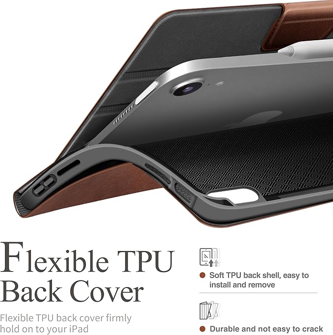 auaua Case for iPad mini 7 (A17 Pro), iPad mini 7th/6th Generation (2024/2021 8.3-inch), with Front Pocket Pencil Holder, Typing Angle Muti-Stand Magnetic Closure Auto Sleep/Wake (Brown)