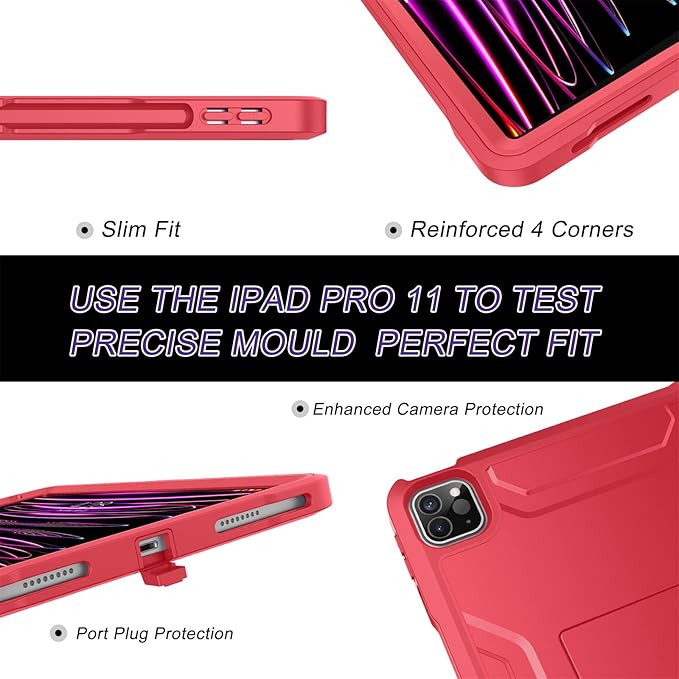 Soke Case for iPad Pro 11 Inch 2022/2021/2020/2018/iPad Air 5th/4th Generation,Built-in Screen Protector - Support 2nd Apple Pencil Charging - Heavy Duty Rugged Protective Kickstand Case - Red