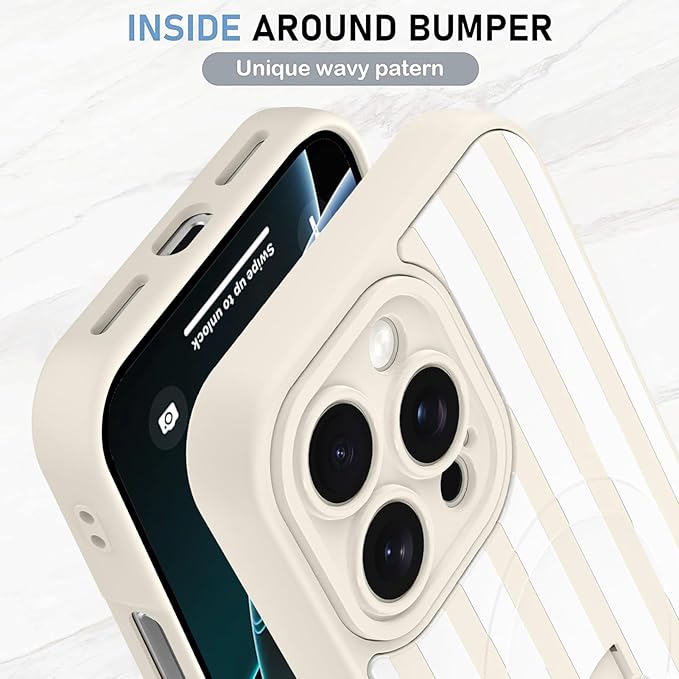 KANGHAR Compatible with iPhone 16 Pro Case, Support for MagSafe, Silicone Stripes Cute Pattern, Wristband Kickstand Camera Protection Soft Slim Cover for Girls Women -White