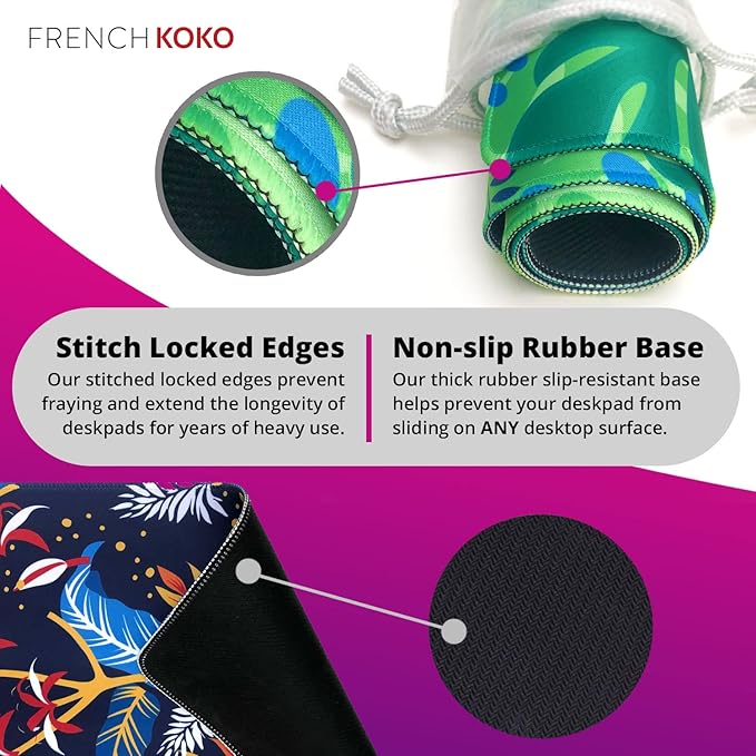 French KOKO Desk Mat, Large Desk Pad Large Mouse Pad Cute Desk Accessories Home Office Essentials Floral Desk Mat Desk Pad Mat for Keyboard Mouse Desk Pads On Top of Desks Computer Women Girls