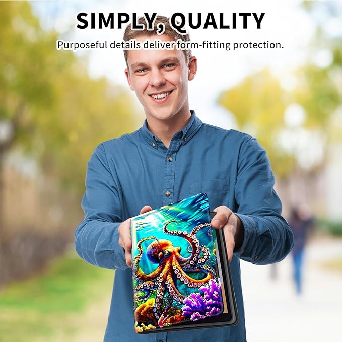 for Amazon Kindle Fire HD 8 (8th/7th/6th Generation, 2018/2017/2016 Release) 8" Tablet Case, Slim Kickstand Stand Leather Smart Cover with Auto Wake/Sleep, Underwater Octopus