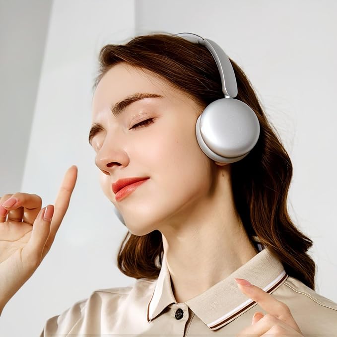 LC70 Small Wireless On-Ear Headphones – Lightweight Silver Headphones with USB-C Charging, Enhanced Bass Technology, 60H Battery with Hybrid Active Noise Canceling Function