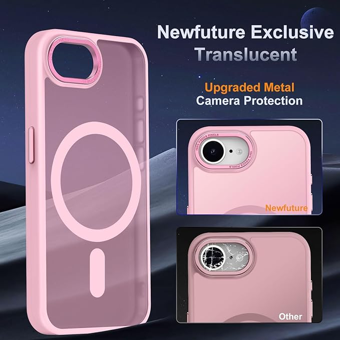 Newfuture Designed for iPhone 17e Case & iPhone 16e Case with Magnetic [13 FT Military Drop Protection] [Compatible with Magsafe] Translucent Shockproof with Anti-Fingerprint Phone Case, Chalk Pink
