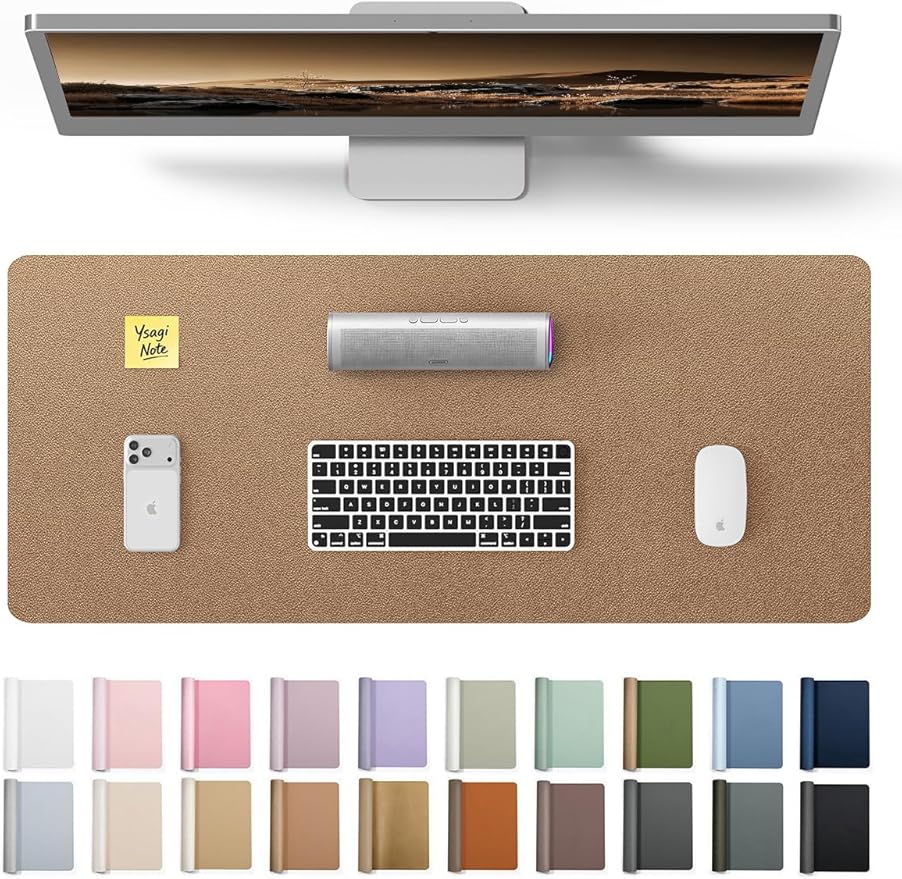 YSAGi Leather Desk Protector, Office Mat, Large Mouse Mat, Non-Slip PU Leather Blotter, Laptop Desk Pad, Waterproof Writing Pad for Office and Home (Bronze, 23.6" x 13.8")