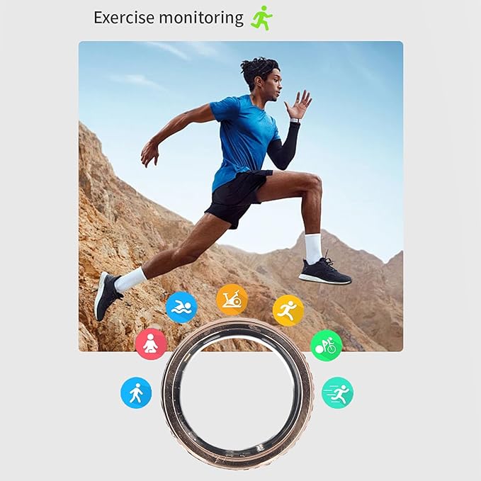 Smart Ring Health Tracker, Heart Rate Monitor Sleep Ring, Fitness Tracker for Monitoring Pressure, Oxygen, Step, Calories, Vintage Smart Rings for Men Women (10)