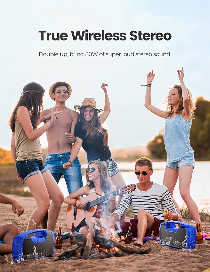 IPX7 Waterproof Outdoor Bluetooth Speaker, Wireless, 90W(Peak), 32H Playtime, Floating Design, Deep Bass & Loud Stereo Sound, Portable with Handle, Rugged for Pool, Beach, Kayaking, Hiking, Blue