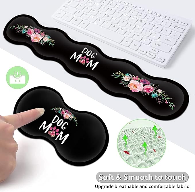Gaming Mouse Pad, Large XXL Mouse Pad,Large Mouse Pad with Stitched Edge,Non-Slip Desk Pad Ergonomic Keyboard Wrist Rest Anime Mouse Pad Cute Dog Mom Floral Design Black Desk Mat for Computer Laptop